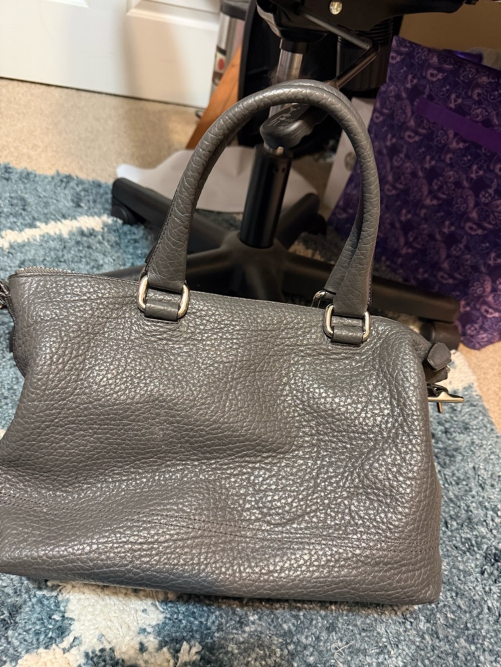 Coach Gray Leather Satchel with Pink Tassel Accents - Picture 6 of 8